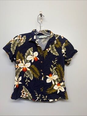 Vintage Two Palms Navy Floral Hawaii Button-Down Shirt